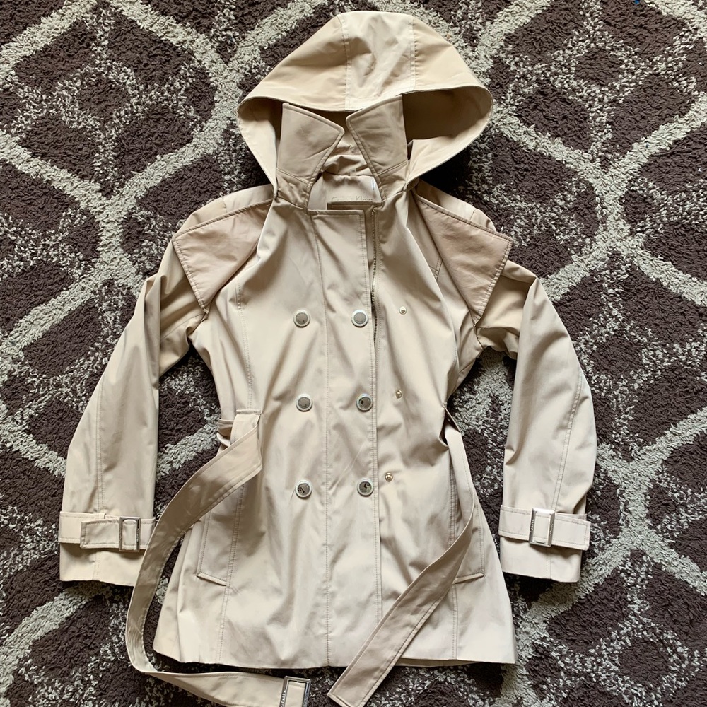 Calvin Klein Beige Womens Trench Coat with Hood XS